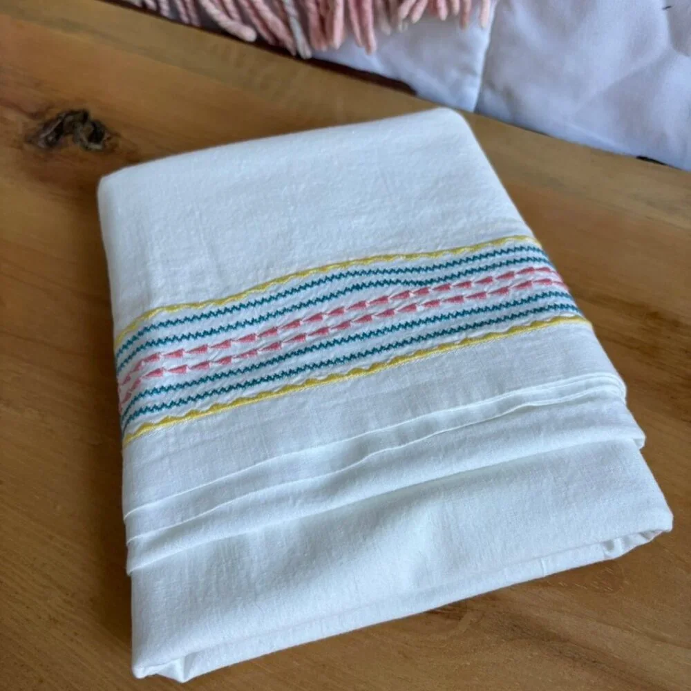 Vintage Stripe Embroidered Pillowcase Tube to finish